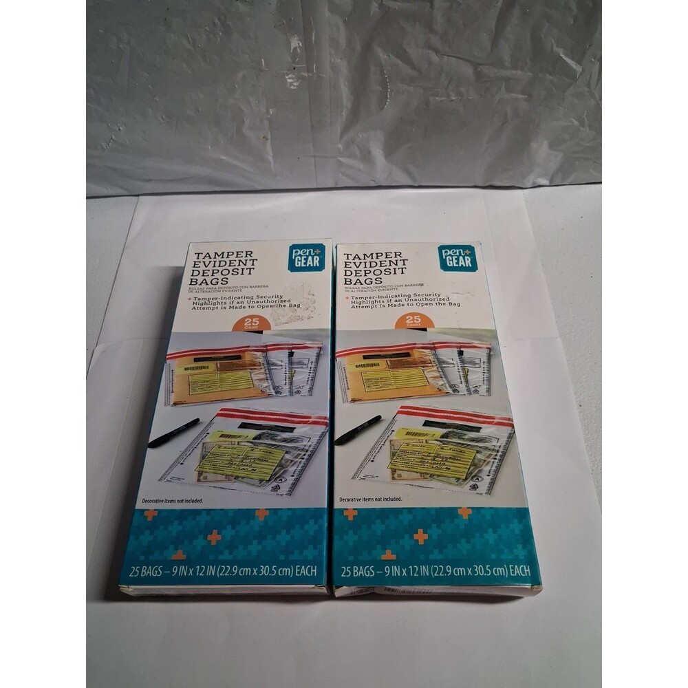 (2) Tamper Evident Deposit Bags 25 Pack Pen Gear Brand 9x12 Tamper Evident Bags
